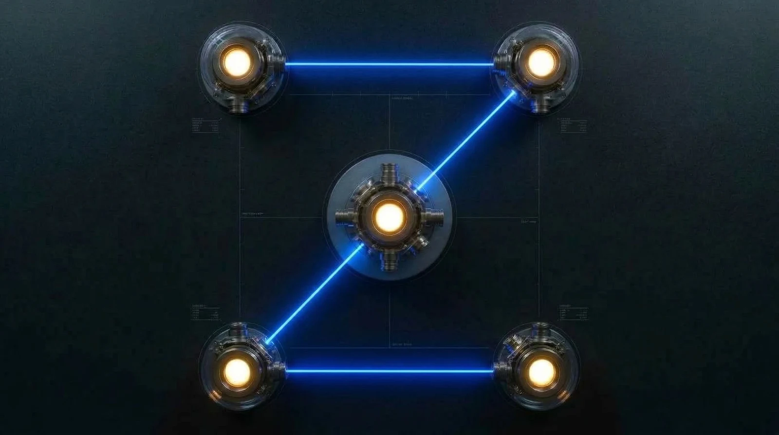 Blue linked-node system diagram